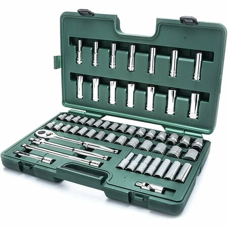 SATA 56-Piece 1/2-Inch Drive SAE and Metric Socket Set, Standard and Deep Sizes, with Ratchet ST09008U